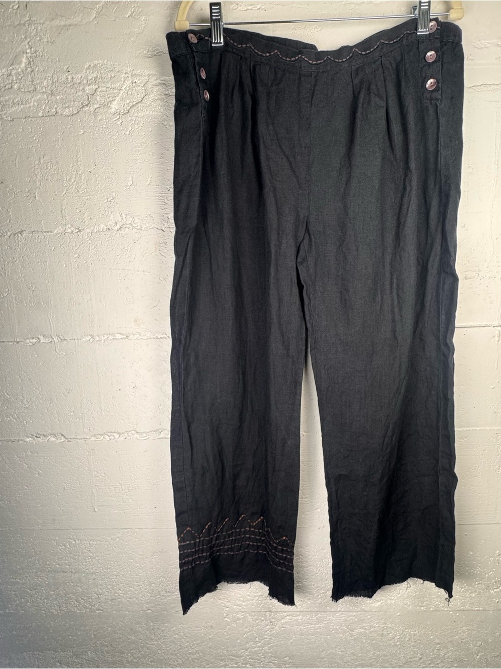 Gudrun Sjoden Black Cropped Wide-Leg Linen Blend Pants Lagenlook Boho Coastal